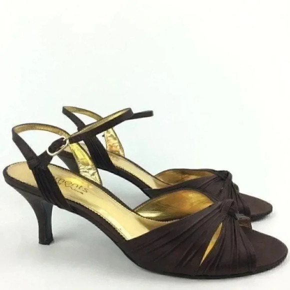 Nina Elements Heels 41 11 W Heavenly Brown Satin - Picture 1 of 8